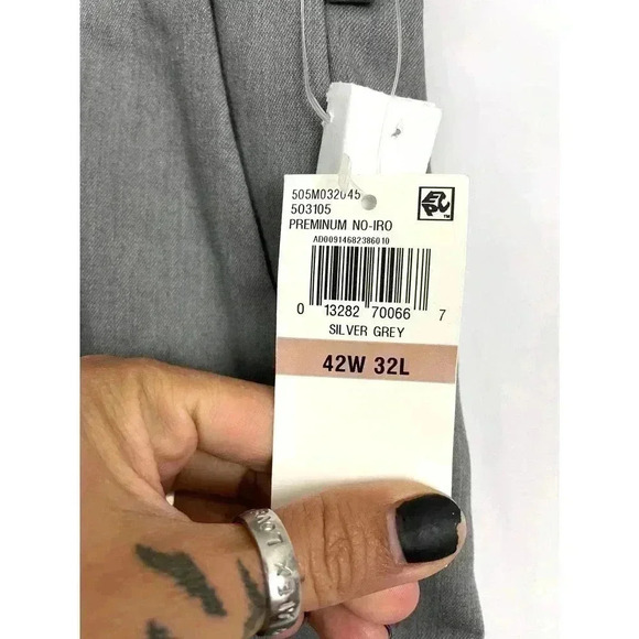 Perry Ellis Straight Dress Pants 42x32 Gray Flat Front NWT Flex Waistband - Picture 3 of 13